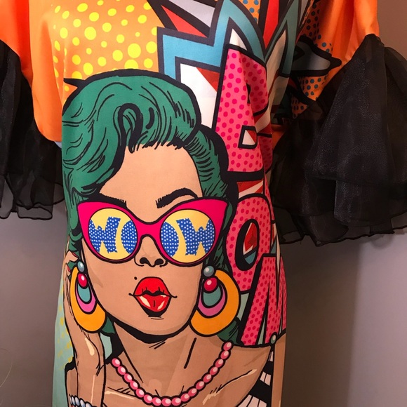 🎉HP🎉 Graphic Facial Print Mesh Sleeve Mini Dress - Picture 4 of 8